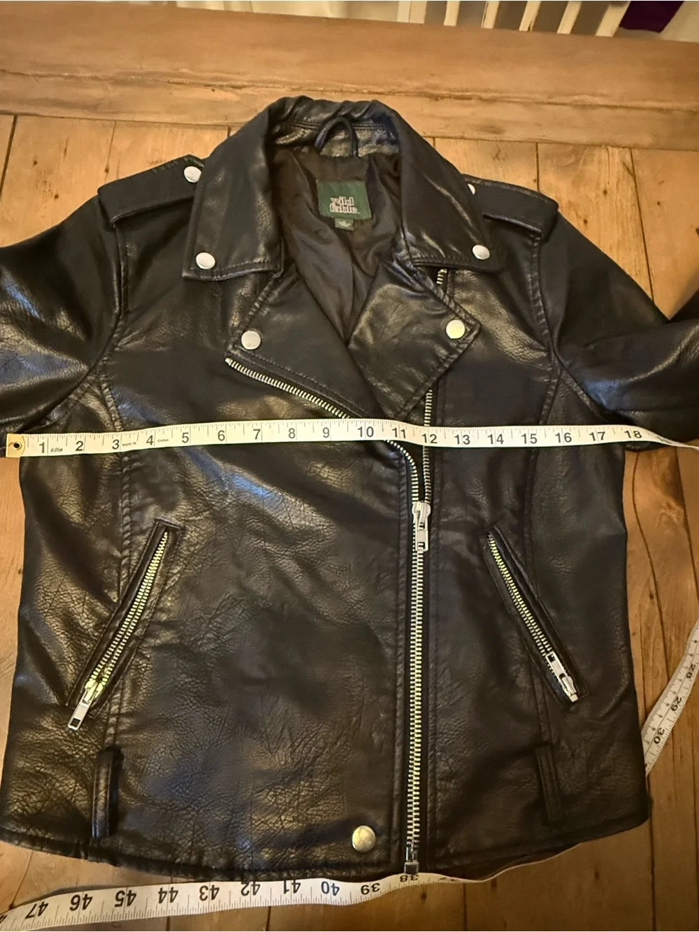 Wild Fable Black Faux Leather Moto Biker Jacket Full Zip Asymmetric Size XS